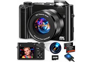 FlyFrost Digitalkamera 4K 64 MP, Kompaktkamera mit Dualkamera und Autofokus | 16-fach Digi