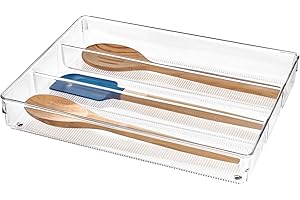 INTERDESIGN iDesign Cubertero para dividir cajones, separador de cajones grande de plástico para cubiertos y otros utensilios, organizador de cajones con 3 compartimentos, transparente