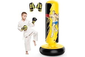 QPAU Sacco Da Boxe Per Bambini, 48 Pollici, Stabile, Gonfiabile, Per 3-6 Bambini, Regalo Per Ragazzi E Ragazze, Set Da Boxe Per Bambini, Per La Pratica Karate, Taekwondo, MMA