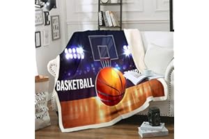 LOUSSIESD Coperta in pile da basket con motivo a pallacanestro, in 3D, in peluche, gioco di pallacanestro, coperta sfocata per divano letto, divano e letto king size