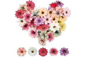 MytaYt 50 Stücke Künstliche Blumen 6 cm Bunt Kunstblumen Gänseblümchen Blütenköpfe Plastikblumen Kleine Mini Seidenblumen für DIY Scrapbooking Home Deko Hochzeit Dekoration