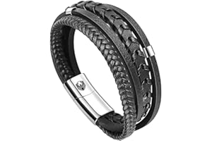 SHIEAGLELD Pulsera Cuero Hombre, Pulseras de Cuero Hombre Con Hebilla Magnética de Acero Inoxidable Exclusivo para la Idea de Regalos para Hombres
