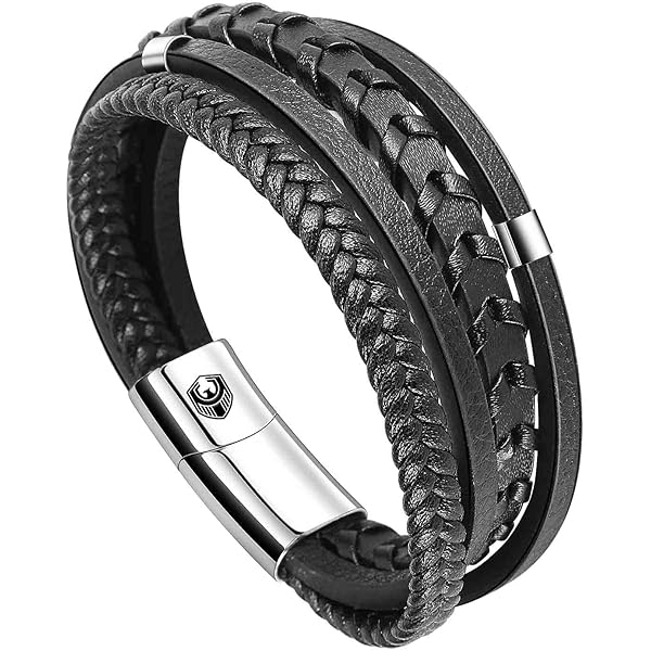 Bracciale Uomo In Vera Pelle Intrecciata – Chiusura Magnetica – Acciaio Inox