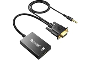 eSynic Convertisseurs de VGA vers HDMI - 1080p - Adaptateur/convertisseur vidéo et Audio de 3,5 mm avec câble d'Alimentation USB pour HDTV, DVD et Ordinateur Portable