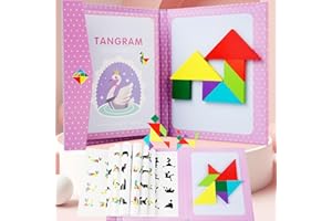 HOUKIG Tangram Puzzle, 96 Patterns Travel Tangram Jigsaw Puzzle Games, Magnetic Wooden Jigsaw Puzzle Suitable for Children's Intellectual Exploration Growth, Educational Toy Brain Teaser Gift for Kids