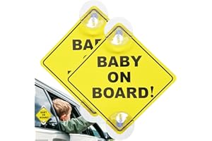 LIJIXI Baby on Board Car Sign 5"x5" with Suction Cups - Safety Warning Sticker - Reusable Kids' Window Cling for Cars (2 Pieces)