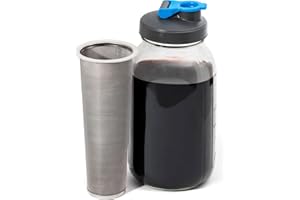 County Line Kitchen Cold Brew Coffee Maker, Mason Jar Pitcher - Heavy Duty Soda Lime Glass w/Stainless Steel Mesh Filter & Flip Cap Lid - Iced Tea & Coffee