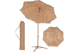 RELAX4LIFE Parasol de Plage en Paille Φ200cm, 8 Baleines, Sac de Transport, Base Pliable et Inclinable