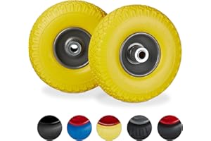 Relaxdays 2 x Hand Truck Tyre, Non-Flat Solid Rubber Wheels, 3.00-4”, 20mm Axle, 100 kg, 260 x 85 mm, Yellow-Gray