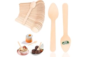 DEVENIRRICHE 100 cucharas de madera desechables, cucharas de madera (11 cm), biodegradables, desechables, para fiestas y eventos, camping