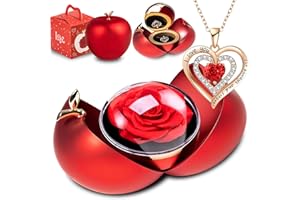goldmiky Coffret Rose Eternelle avec Bijoux, Cadeau Fleur Rose Conservée à la Main, Cadeau Femme pour Elle la Noël,La Saint-Valentin,Fête des mères, Anniversaire,Anniversaire de mariage