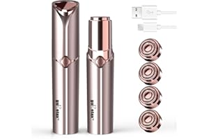 GURELAX Facial Hair Remover for Women, USB Rechargeable Painless Hair Removal Waterproof Shaver Razor with LED Light for Peach Fuzz Fine Hair Chin Cheek Upper Lip (Rose Gold+ 4 Replacement Heads)