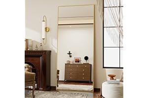 Koonmi 76x171 cm Mirror Full Length - Minimalist Modern Full Body Floor Length Mirror - Standing, Hanging, Leaning for Living Room, Gold