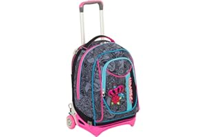 TROLLEY SEVEN NEW JACK - ROSES GIRL - Nero e Rosa - SGANCIABILE e LAVABILE - Scuola e viaggio