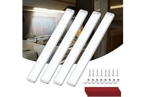 Kriogor 12V Interior LED Light, Upgraded 228 LED Universal Strip Light with ON/Off Switch, 6000K White Lamp for Caravan Motorhome Bus Van Car Auto Camper RV Kitchen Bathroom Cabinet Wardrobe (4 Pack)