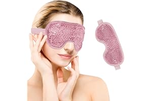 CAM2 Maska na oczy, chłodząca, zimna maska na twarz, maska na oczy wielokrotnego użytku z żelowymi perłami, maska chłodząca, żelowa maska pod oczy (różowa)