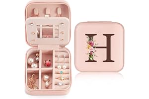 SINEKONG Reise Schmuckkästchen Klein mit initialen H und Blume, Schmuckaufbewahrung für Damen PU-Leder, Mini Schmuckschatulle Schmuckkasten für Damen Mädchen Geschenk für Geburtstag, Weihnachten, Muttertag
