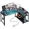 COMHOMA L Shaped Gaming Desk 110x80CM with Power Outlets Corner Computer Desk with Shelves Headphone Hook PC Table Workstation for Home Office Bedroom (Black, 110CM)