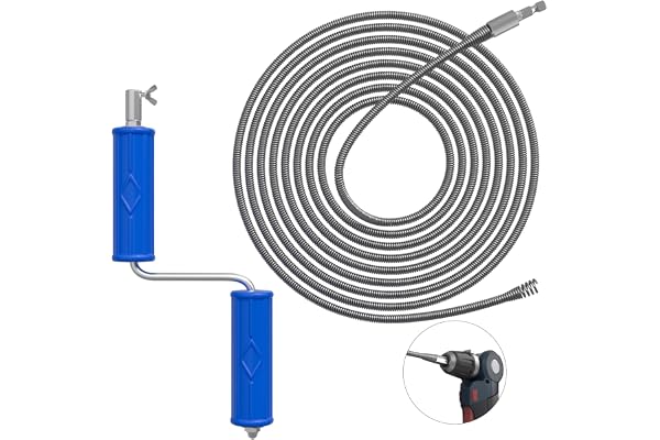 GYHMTOO Furet Deboucheur Canalisation 10 m, diamètre 6 mm, spirale de nettoyage de canalisations, spirale de nettoyage avec adaptateurs électriques et manuels, tige de nettoyage de tuyaux en spirale