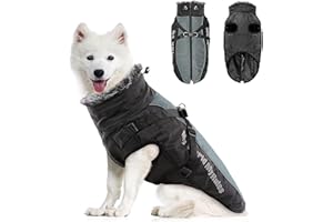 PETCUTE Abrigo para Perro de Invierno,Impermeable Chaqueta de Invierno para Perros con Arnés,Resistente al Viento,Ajustable,Reflectante Ropa para Mascotas Perros Pequeños, Medianos y Grandes