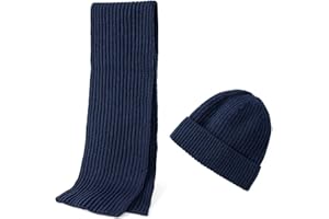Embouro Wintermütze und Schal aus Merinowolle für Herren, warme Strickmützen, lange Schals für Damen und Herren