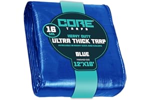 Core Tarps Lona de protección Lona Impermeable con Ojales, (3.65m X 4.85m, 265 g/m²) 16 Mil, Funda Protectora para Techo, Barco, Muebles, Jardín, Piscina, Coche, Azúl
