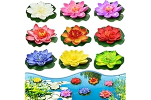CAEEKER 9 PCS Artificial Lotus Foam Flower False Artificial Pond Plants Fake Floating Water Lilies Realistic Water Lily Pads Ornaments for Garden Pond Aquarium Fish Tank Decoration, 10cm/3.9inch