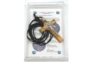 GTBITALY 10.028.90 Cruz de San Benito de madera de olivo con collar y cordón de 4,5 cm con caja de regalo y oración en italiano