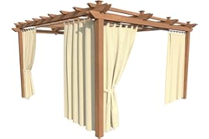 HOME DEKO Cortina de Patio, Impermeable, para Jardín, Balcón, Pérgola y Cenador, Lazos con Cierre de Gancho y Bucle, Protección del Sol, de la Lluvia y del Viento, Crema, 240 x 155 cm, 2 Piezas