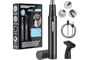 HIYAA Nose Hair Trimmer for Men and Women, IPX7 Waterproof Painless USB Rechargeable Metal Nasal & Ear Hair Trimmer, Portable Low Noise Dual-Edge Spinning Blade Nose Trimmer, Wet & Dry, Easy Cleansing-Black