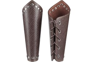 GORGECRAFT 2PCS Leather Arm Guards Medieval Armor Bracers Snakeskin Grain PU Leather Gauntlet Wristband Rivet Leather Arm Armor Cuff for Halloween Warrior Cosplay Knight Costumes, Coconut Brown