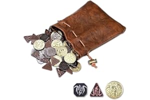 Byhoo 60 monet DND ze skórzanym etui, złote, srebrne i miedziane monety w metalowych monetach, fantazyjne monety do gier planszowych, fałszywe monety na żetony do gry, monety do gry w lochy i smoki