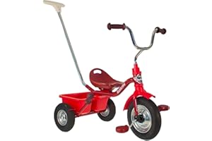Italtrike - Tricycle Racing - 12 Pouces - avec Benne et Frein à Main - Selle avec Dossier, Réglable 3 Positions - Canne Parentale - Dès 2 Ans - Look Vintage - Couleur Rouge