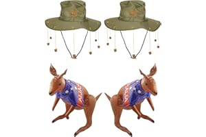 Lizzy 2 Pack Adult Australian Cork Hats with Inflatable Kangaroo (70cm) | Aussie Flag Print | Fancy Dress Set for Australia Day, Crocodile Hunter Man Costume, Festivals