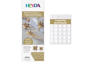 Heyda Faltstreifen für Fröbelsterne – 96 Streifen – beidseitig bedruckt – Bastelpapier Set für 24 Sterne – mit Anleitung – DIY, Origami, Basteln - Inklusive 25 Klebepunkte (gold 1x30cm + 1,5x45cm)
