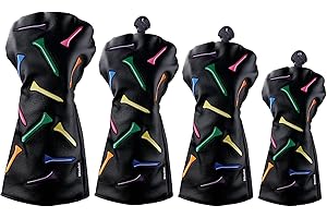 Andux 4pcs/Set Tee Pattern PU Golf Wood Club Head Covers 460cc Driver Fairway Woods Hybrids Covers