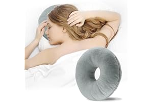 Topzora Piercing Kissen Ohr (31cm) – Großes Donut Kissen mit Loch für Seitenschläfer – Verstellbares Ohrkissen gegen Ohrenschmerzen– Weicher Samt Bezug Waschbar – Piercing Pillow Grau