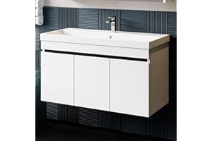 ‎KAREN BANYO Karen Waschtisch mit Unterschrank Venus Weiß | Keramikwaschbecken | Unterschrank | Badmöbel | Aufsatzwaschbecken | Konsolenwaschtisch | Moderner Stil | Badezimmer (Venus 100)