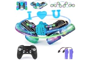 Highttoy Samochód zdalnie sterowany, Dwustronne obracanie o 360° z migającą diodą LED Samochód RC zabawka dla chłopców od 3 4 5 6 7 8 9 lat samochód kaskaderski 2,4 GHz 4WD ze Świetlna projekcja słów