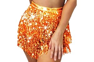 Flovel Rock mit Pailletten, Quaste, Bauchtanz, Hüfttuch, Rave-Kostüm, Fransenrock, Karneval-Rave-Outfit für Frauen und Mädchen