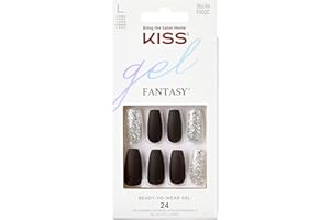 ‎KISS KISS Gel Fantasy "A Whole New World" Schwarz/Silber lang Mandel Coffin Form - 28 Press On Kunst-Nägel in Salonqualität zum Aufkleben DIY, 2g Nagelkleber, 1 Maniküre-Stäbchen, 1 Mini-Feile