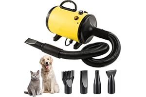 Memows Pulseur pour Chien 2800W - Séchoir Professionnel pour Animaux avec Température Réglable et 4 Buses (Jaune)