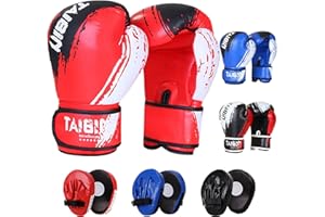 AIKELAI 2 in 1 Kids Boxing Set for 3 to 10 Years,6 oz Kids Boxing Gloves and Boxing Pads,Sparring Training Boxing Gloves for Punching Bag,Kickboxing,Gift for Boys and Girls