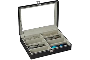 Relaxdays Brillenbox für 8 Brillen, Aufbewahrung Sonnenbrillen, 8,5 x 33,5 x 24,5 cm, Kunstleder Brillenkoffer, schwarz