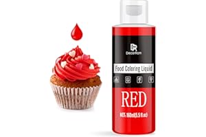 ‎DECORROM Lebensmittelfarbe - 160ml Flüssige Konzentrierte Lebensmittel Farben für Kuchen Dekoration, Backen, Kekse, Macaron - Zuckerfrei Food Coloring für Getränken, Tortendeko, DIY Slime, Osterei (Rot)