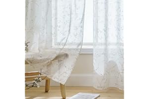 EMEMA Cortinas translúcida Visillo de Gasa Cortina Transparente Ciruela Impreso Paneles de Ventana Transparentes Suaves Cortinas Elegantes Decorar para Dormitorio 140x175 cm 2 Paneles Marrón