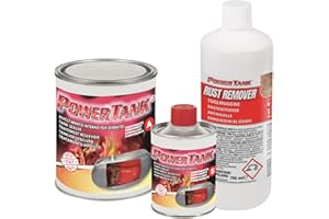 POWER TANK - Tratamiento Tanque Deposito Auto (50/55 litros) Kit Grande Rojo 1,3 kg para Interior Tanques de Gasoil y Gasolina Elimina Óxido Repara Protege Tanques Oxidados de Autos, Motos de Época.