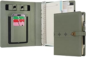 WASON Diario A5 in pelle PU con raccoglitore a righe con penna carta ricaricabile portfolio con portablocco rimovibile blocco note per agenda scolastica di viaggi d'affari (Verde)