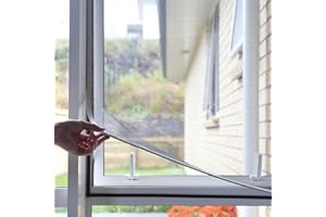 NeatiEase Adjustable DIY Magnetic Fly Screen Window Max 100x 130 cm, Full Frame Magnetic Strip Easy Installation Fits Any Size Smaller Insect Mesh Mosquito Bug Net for Windows (White Frame Grey Net)