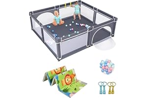 COSTWAY Kojec dla niemowląt 206 x 186 cm, z 50 piłeczkami do zabawy, kojec z oddychającą siatką i zamkiem błyskawicznym, kratka do raczkowania z 2 drzwiami, namiot dla niemowląt i dzieci (ciemnoszary